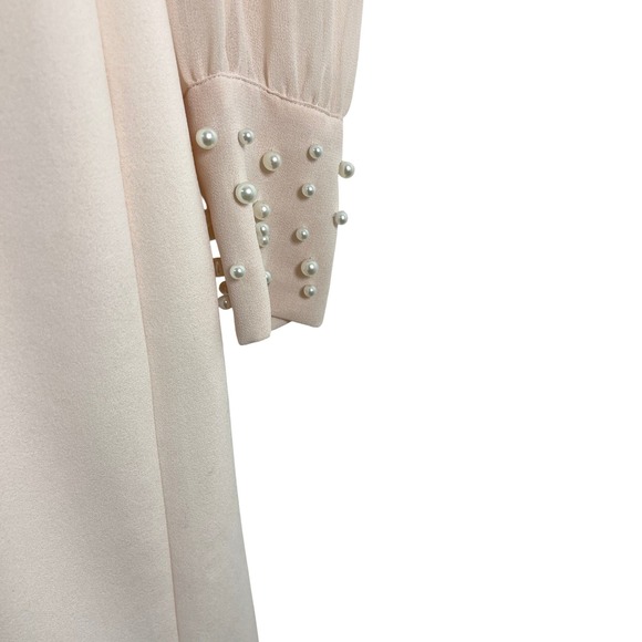 Karl Lagerfeld Paris Scuba Sheath Chiffon Dress Pearl Cuffs Boat Neck 14 - Picture 6 of 10